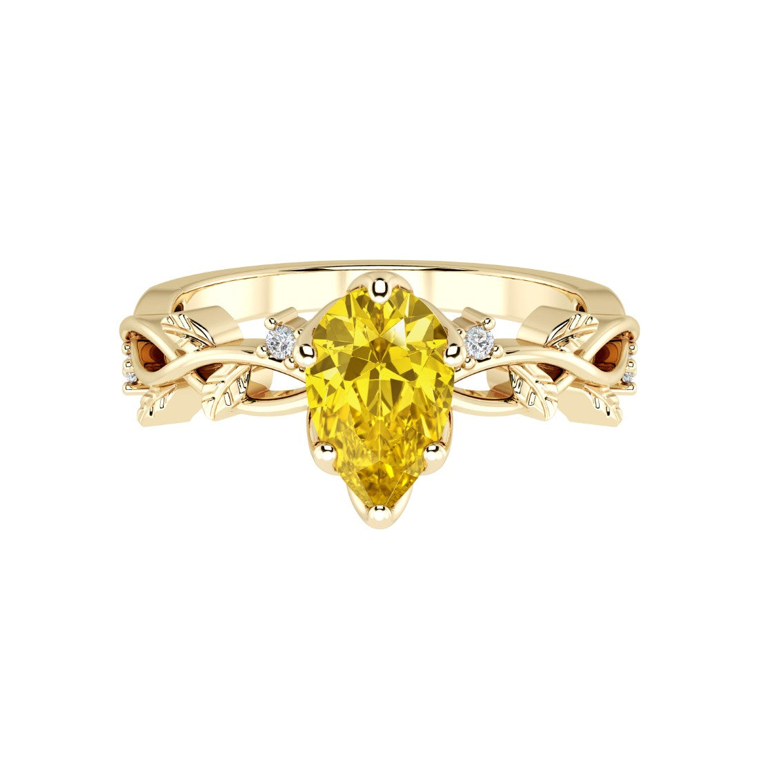 Pear Yellow Sapphire Engagement Ring 14K Gold nature vine diamond ring radiant September birthstone Pel and Co