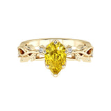 Pear Yellow Sapphire Engagement Ring 14K Gold nature vine diamond ring radiant September birthstone Pel and Co