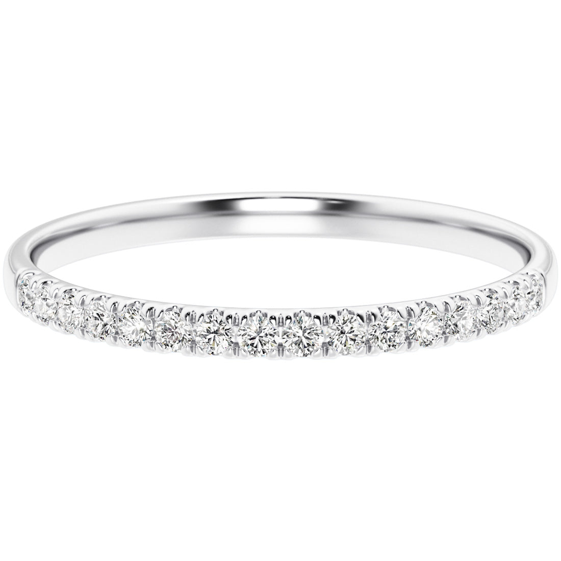 White gold ring with small diamonds on a white background