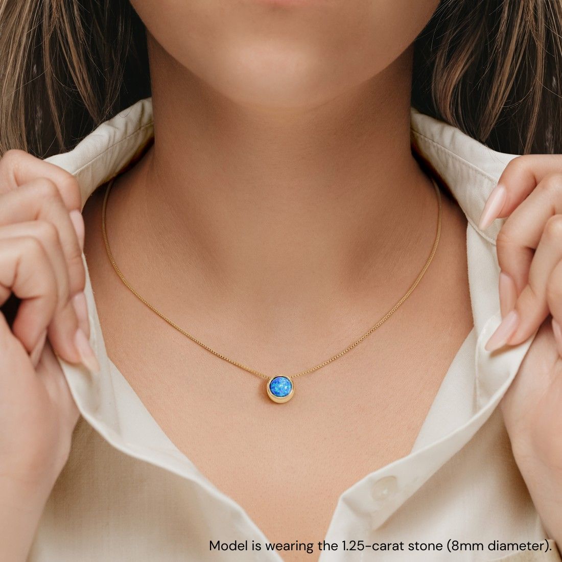 blue opal solitaire necklace in 14k gold, custom blue opalite jewelry