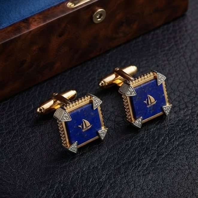 Bespoke 18K yellow gold custom company logo cufflinks designed for board members, executives, and corporate brand identity