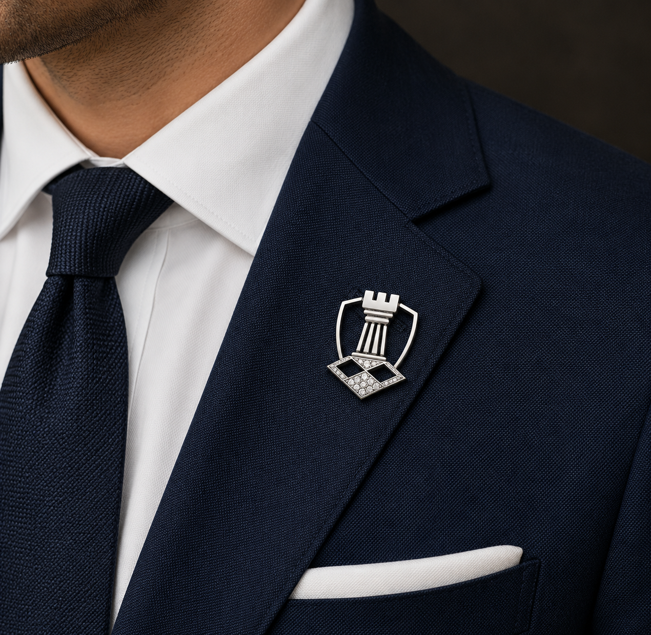 A luxury custom corporate logo brooch lapel pin for suits with diamonds