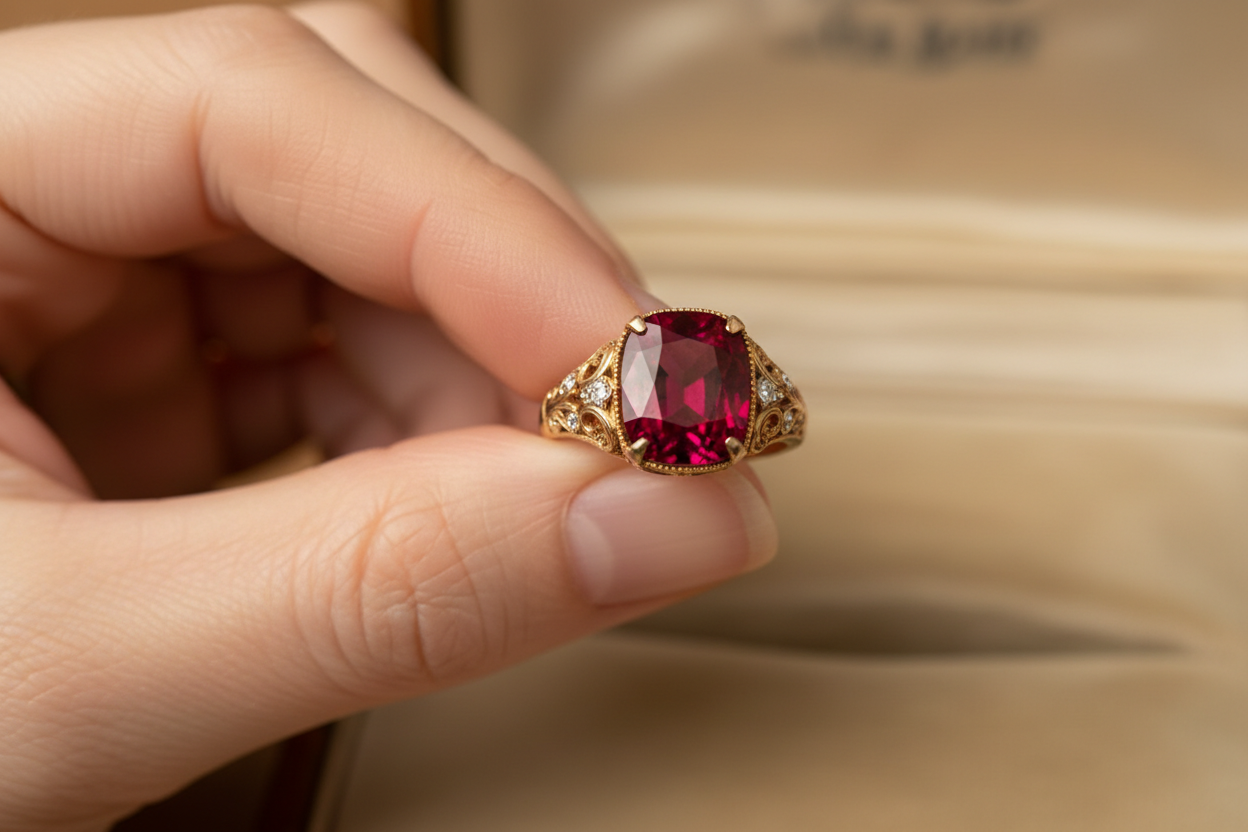 Antique ruby ring repurposed custom jewelry by Pel & Co – heirloom ruby redesign and jewelry repurposing service